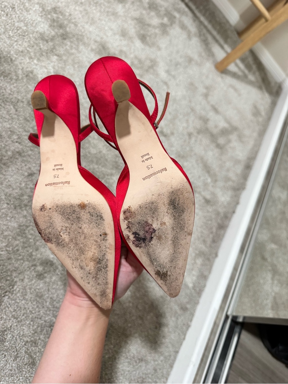 Reformation Red Satin Slingback Kitten Heel Pumps - Picture 3 of 4